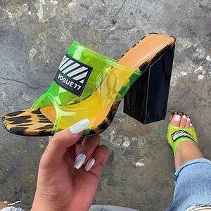 Neon Leopard Block Heel Mule - Fashion